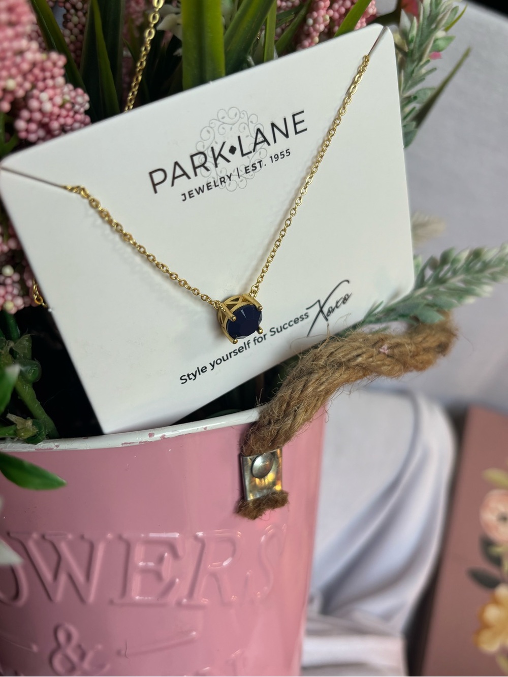 Park Lane Impression Gold Necklace with Deep Navy Stone Pendant - Picture 4 of 5